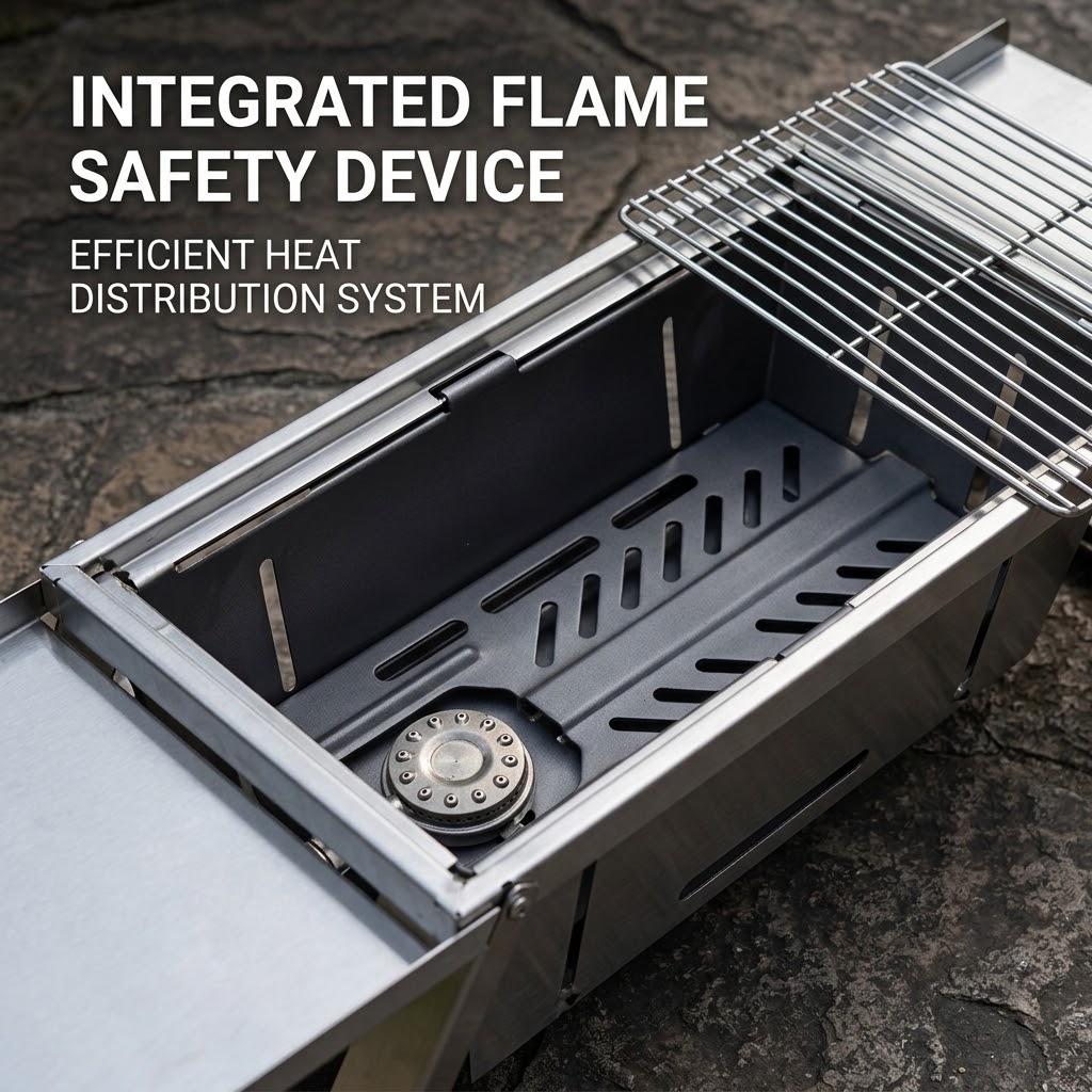 Portable Stainless Steel Grill Rack – Folding Outdoor Barbecue Grill with Flame Safety Design