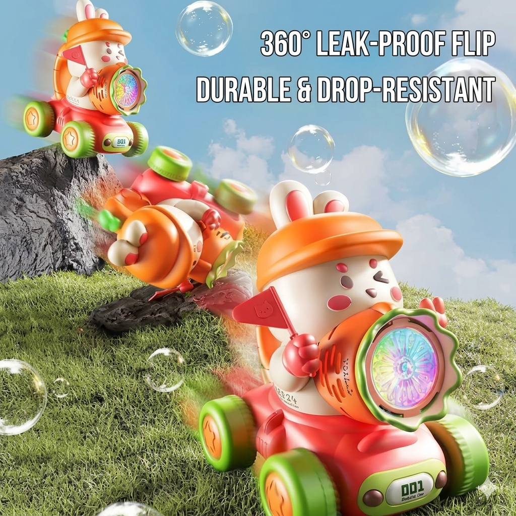 Bunny 2-in-1 Push-Go Bubble Machine – Automatic Bubble Blower Cart Toy for Toddlers