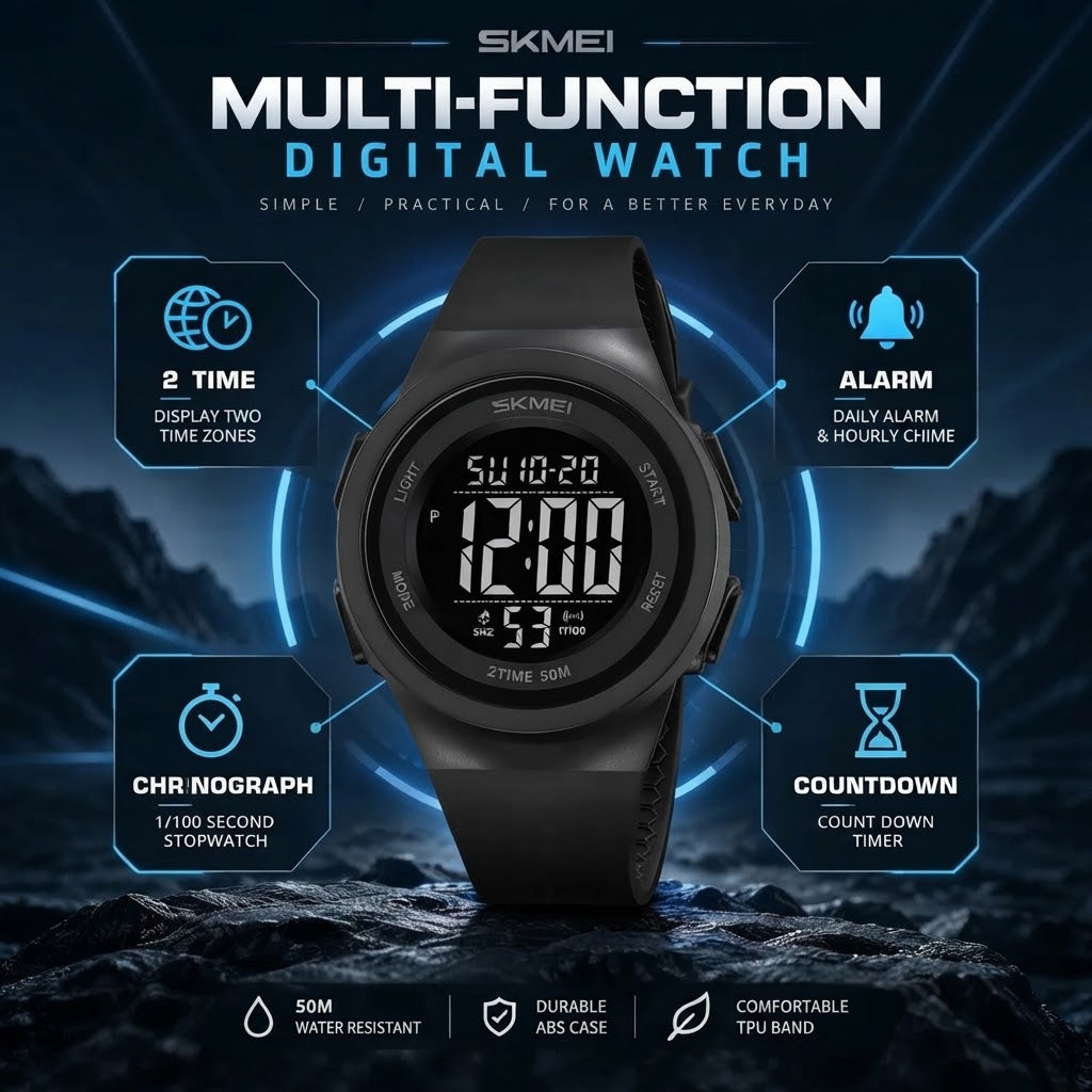 Men’s Digital Sports Watch – Waterproof Watch with Luminous Dial & Alarm