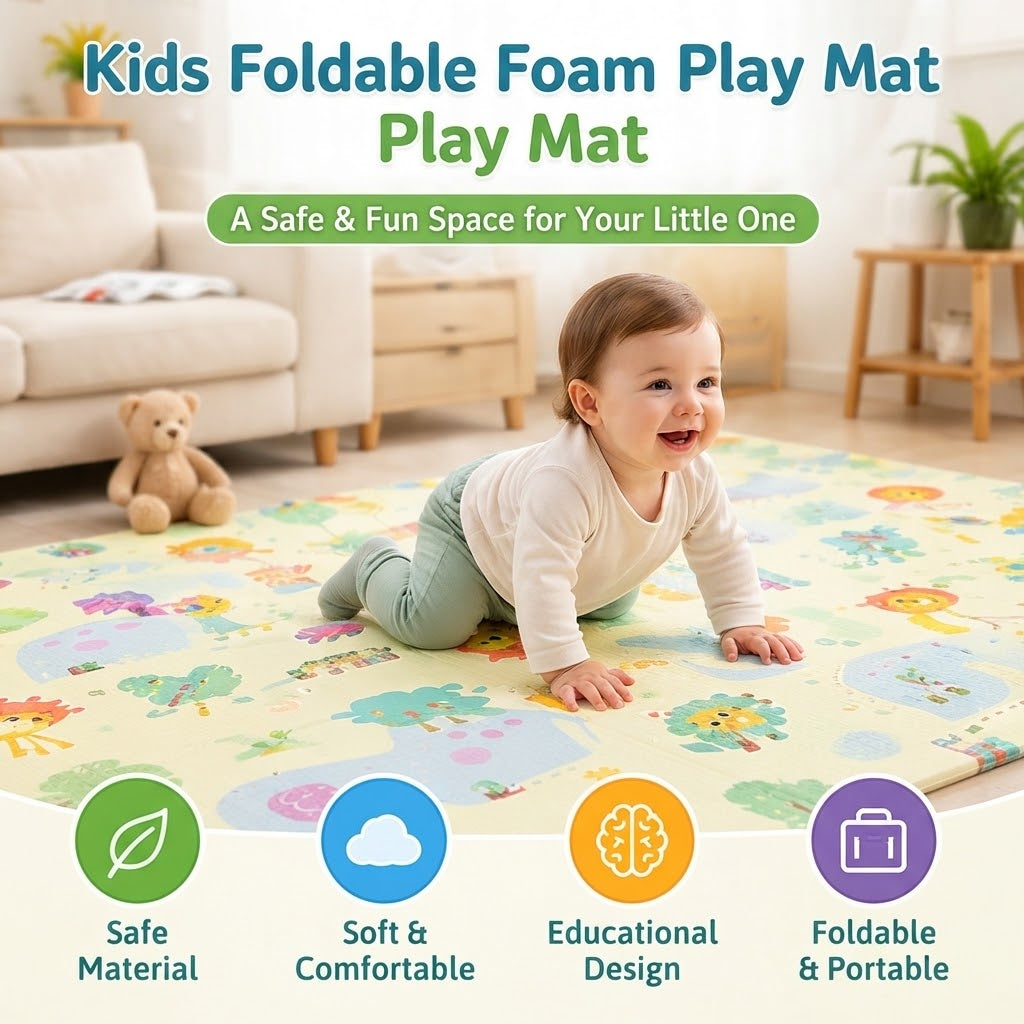 Kids Foldable Foam Play Mat – Educational Puzzle Crawling Mat