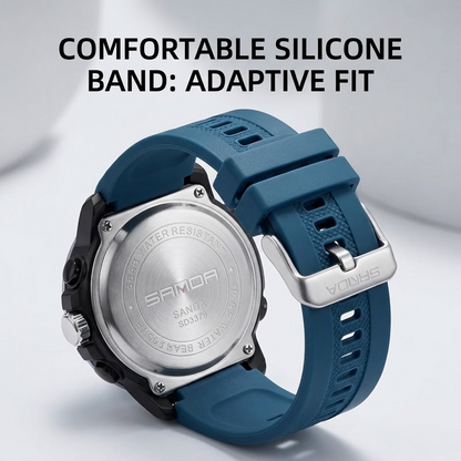 SANDAMen’s LED Sports Watch – Dual Display Quartz Watch with 5BAR Water Resistance