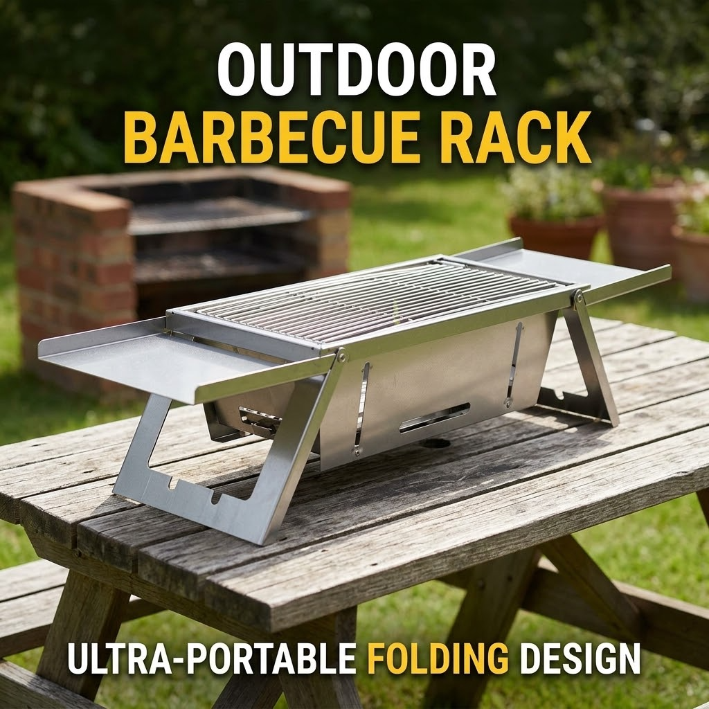 Portable Stainless Steel Grill Rack – Folding Outdoor Barbecue Grill with Flame Safety Design