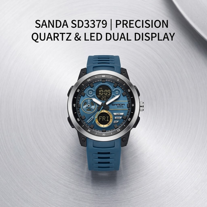 SANDAMen’s LED Sports Watch – Dual Display Quartz Watch with 5BAR Water Resistance
