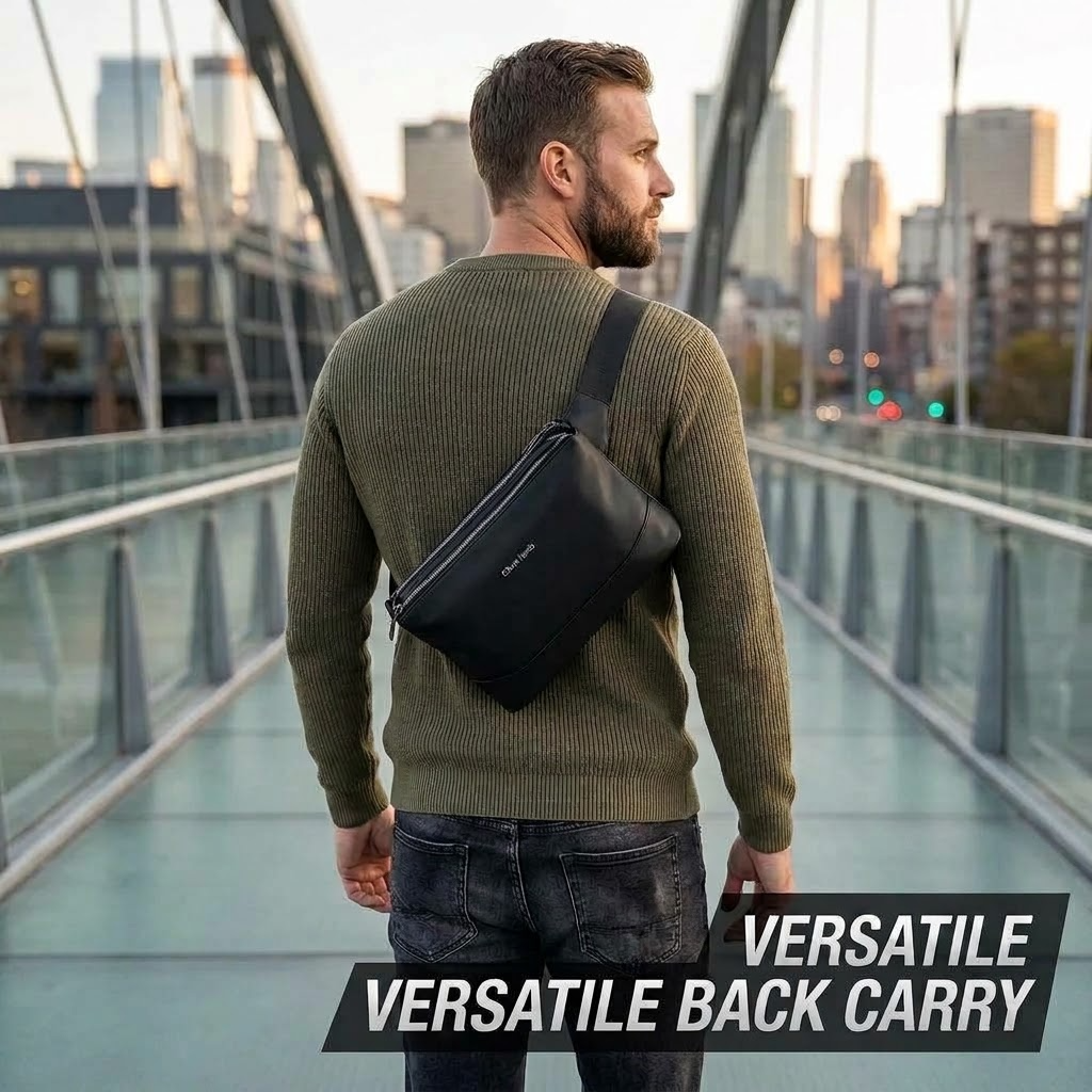 Men’s Waterproof Leather Crossbody Bag – Trendy Casual Shoulder Messenger Bag