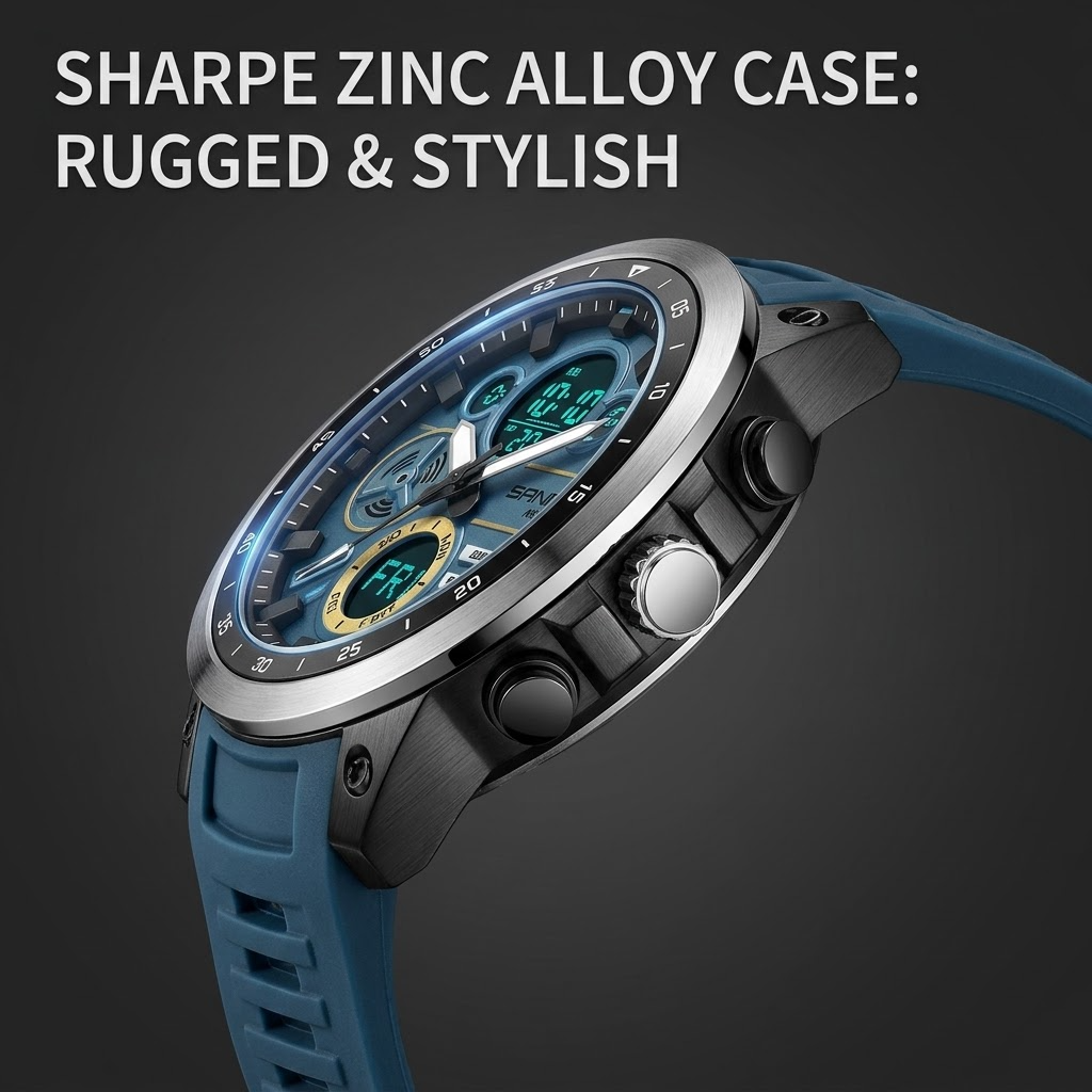 SANDAMen’s LED Sports Watch – Dual Display Quartz Watch with 5BAR Water Resistance