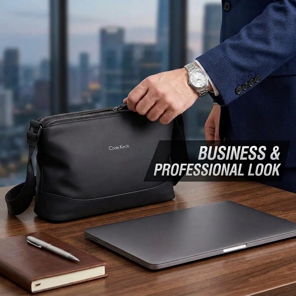 Men’s Waterproof Leather Crossbody Bag – Trendy Casual Shoulder Messenger Bag