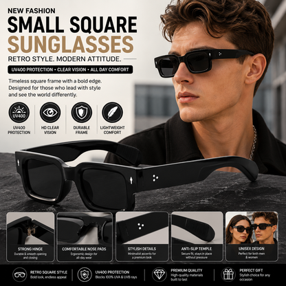 New Fashion Small Square Sunglasses for Women &Men – Retro Thick Frame UV400 Shades