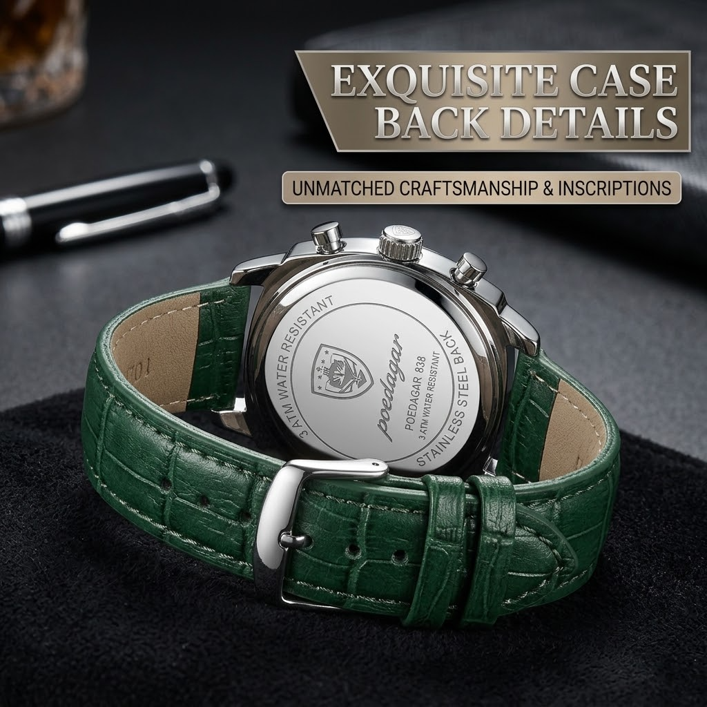 Poedagar 838 Luxury Men’s Watch – Leather Strap Chronograph Quartz Business Watch