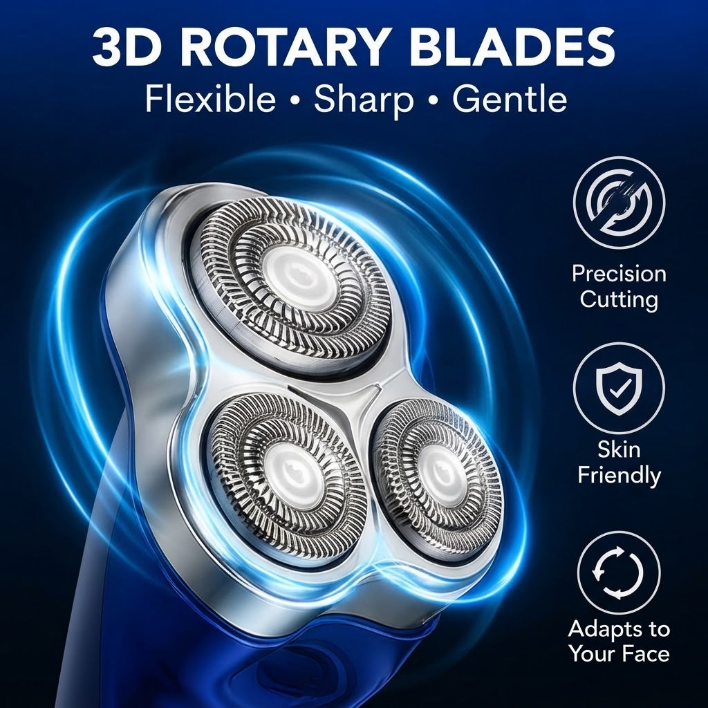 Portable 3-Blade Magnetic Electric Rotary Men's Shaver