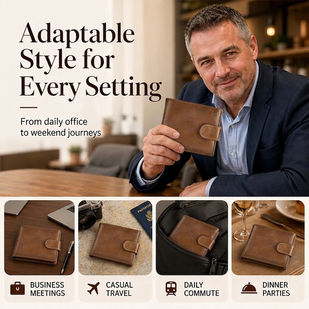 Genuine Leather Men’s Bifold Wallet – Slim Short Wallet with Card Holder & Coin Pocket