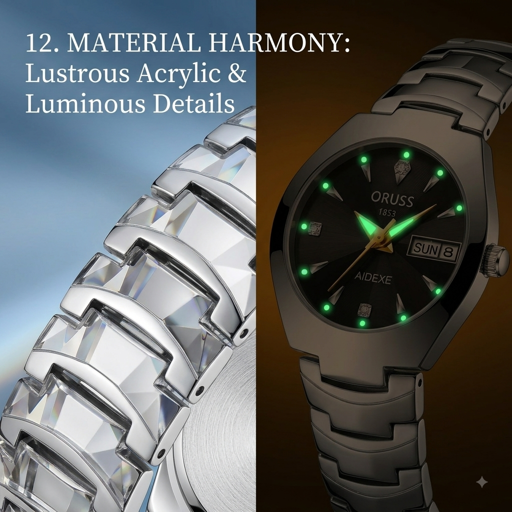 Women’s Fashion Quartz Watch – Luminous Dial with Acrylic Strap, Double Calendar & 30M Water Resistance