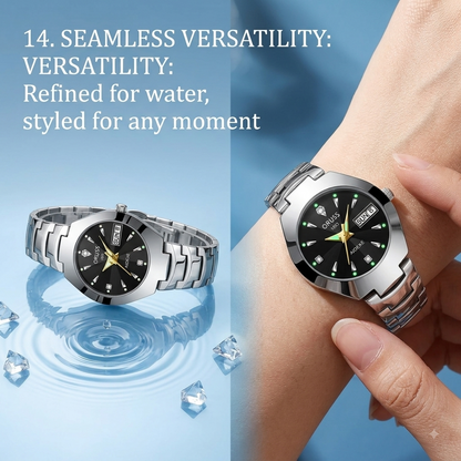 Women’s Fashion Quartz Watch – Luminous Dial with Acrylic Strap, Double Calendar & 30M Water Resistance