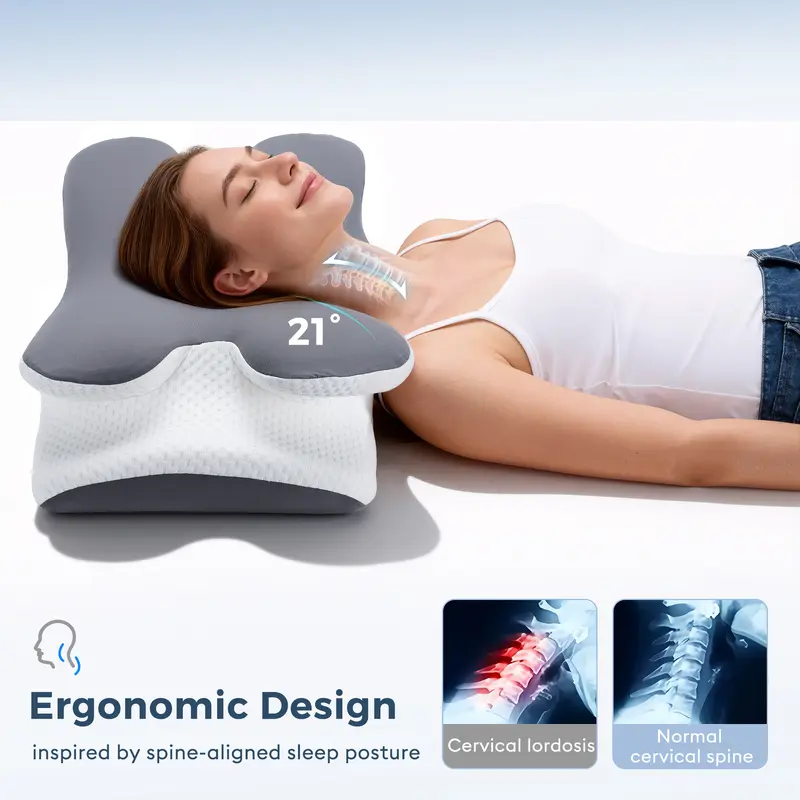 Memory Foam Cervical Pillow – Breathable Butterfly Contoured Pillow with Slow-Rebound Neck Support