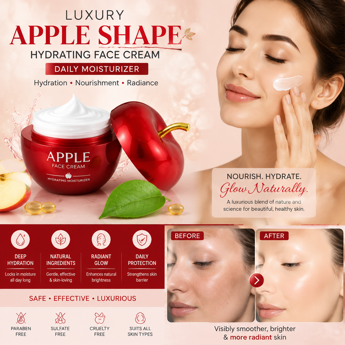 Luxury Apple Shape Hydrating Face Cream Daily Moisturizer
