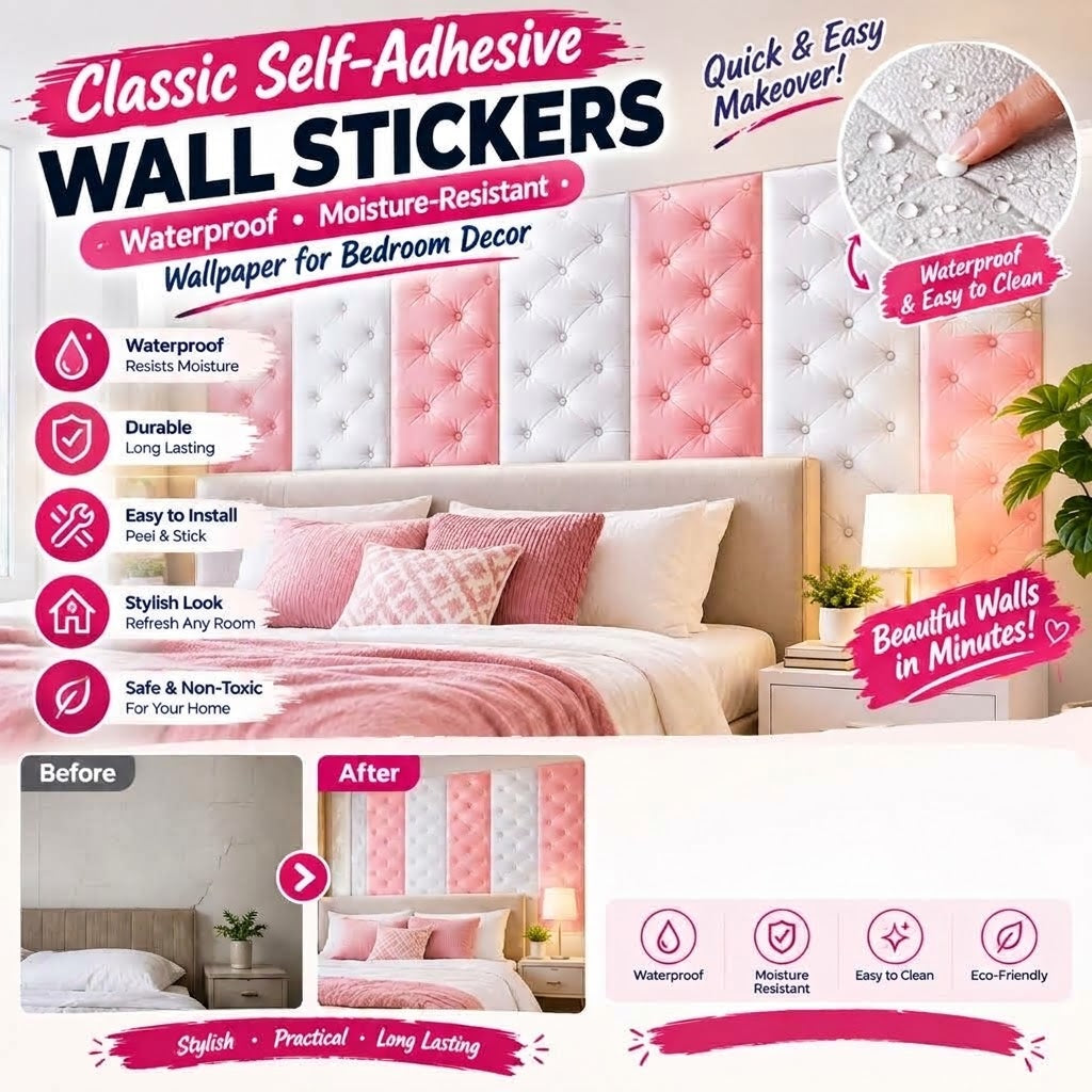Classic Self-Adhesive Wall Stickers – Waterproof Moisture-Resistant Wallpaper for Bedroom Decor