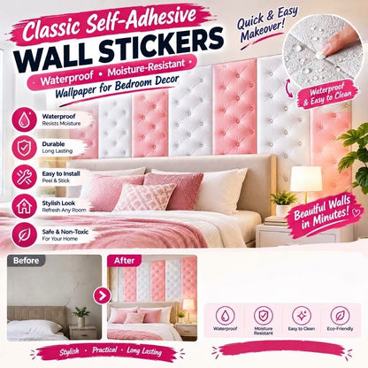 Classic Self-Adhesive Wall Stickers – Waterproof Moisture-Resistant Wallpaper for Bedroom Decor