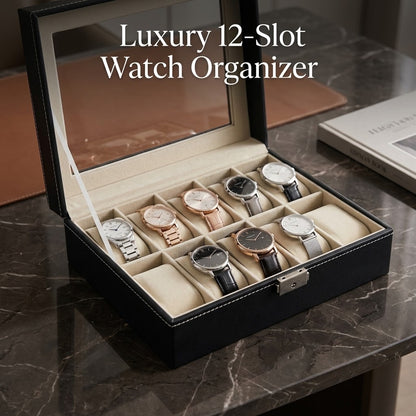 Luxury PU Leather Watch Box – 12-Slot Organizer & Display Case