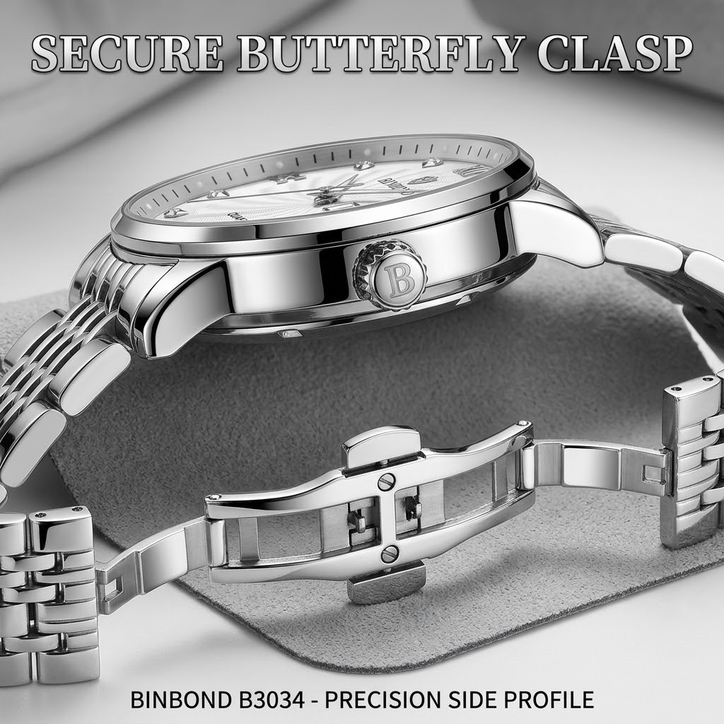 Men’s Luxury Business Watch – Automatic-Style Dial with Diamond Detail & Butterfly Clasp