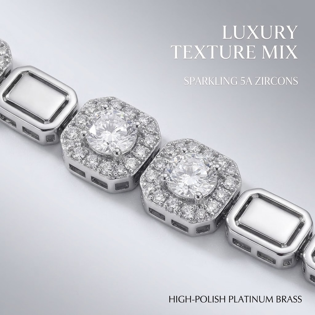 Men’s Cuban Link Tennis Bracelet – Gold/Platinum-Plated Brass with 5A Zircon Clasp