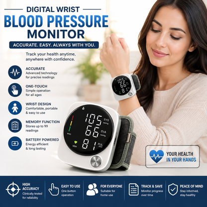 Digital Wrist Blood Pressure LCD Display Automatic Monitor