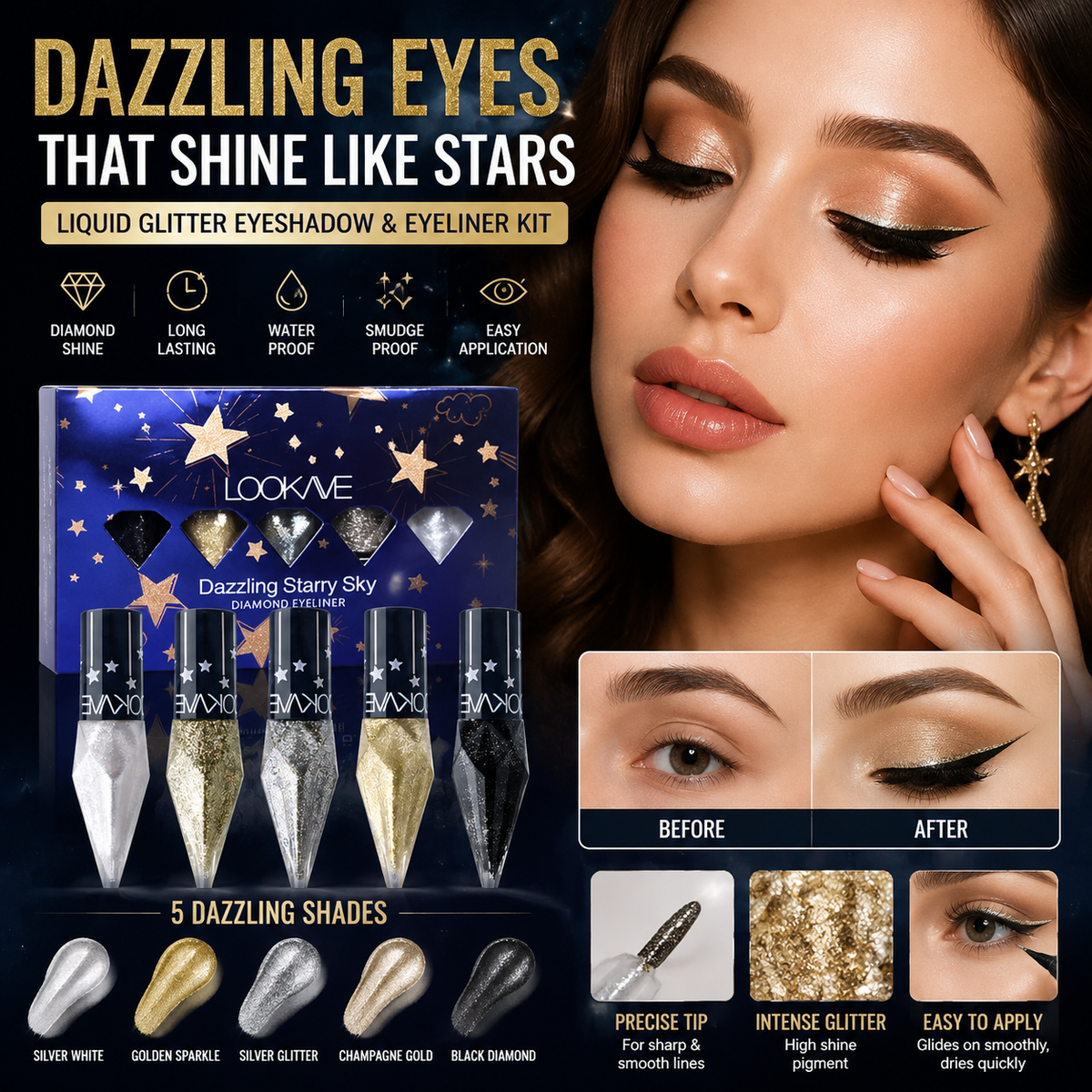 Liquid Glitter Eyeshadow & Eyeliner Kit Diamond-Shine Eye Makeup