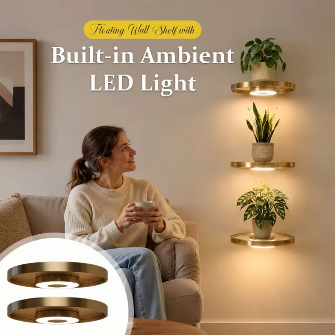 Floating Wall Shelf with LED Light Modern Display & Storage Rack