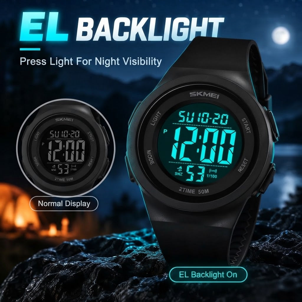 Men’s Digital Sports Watch – Waterproof Watch with Luminous Dial & Alarm