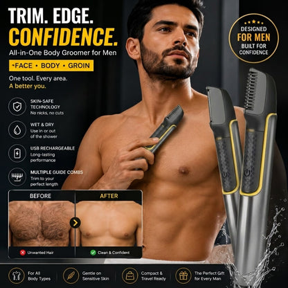 Men's USB Rechargeable Body Trimmer – Face, Body & Groin Grooming Shaver