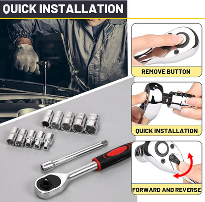 12-Piece 1/4" Universal Car Tool Kit – Ratchet, Socket & Combination Wrench Set