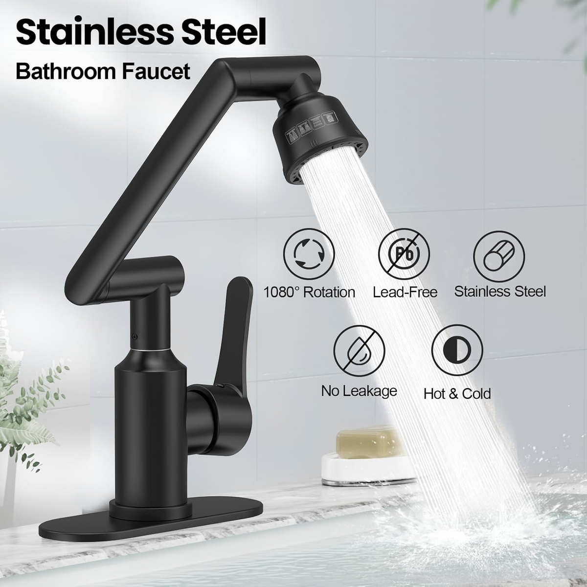 Deck-Mounted Bathroom Faucet Wash Basin Tap with Ceramic Valve Core