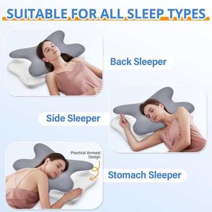 Memory Foam Cervical Pillow – Breathable Butterfly Contoured Pillow with Slow-Rebound Neck Support