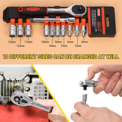 12-Piece 1/4" Universal Car Tool Kit – Ratchet, Socket & Combination Wrench Set