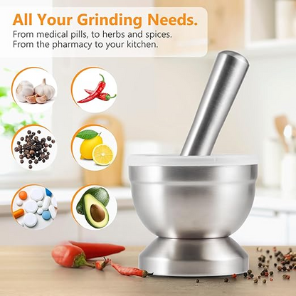 Heavy-Duty Stainless Steel Mortar & Pestle – Durable Kitchen Spice & Herb Grinder