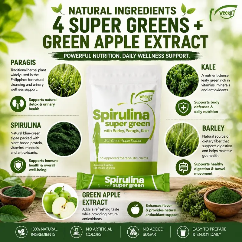 Organic Super Greens Powder – Spirulina & Wheatgrass Daily Greens Blend