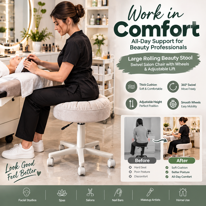 Large Rolling Beauty Swivel Salon Chair with Wheels & Adjustable Lift