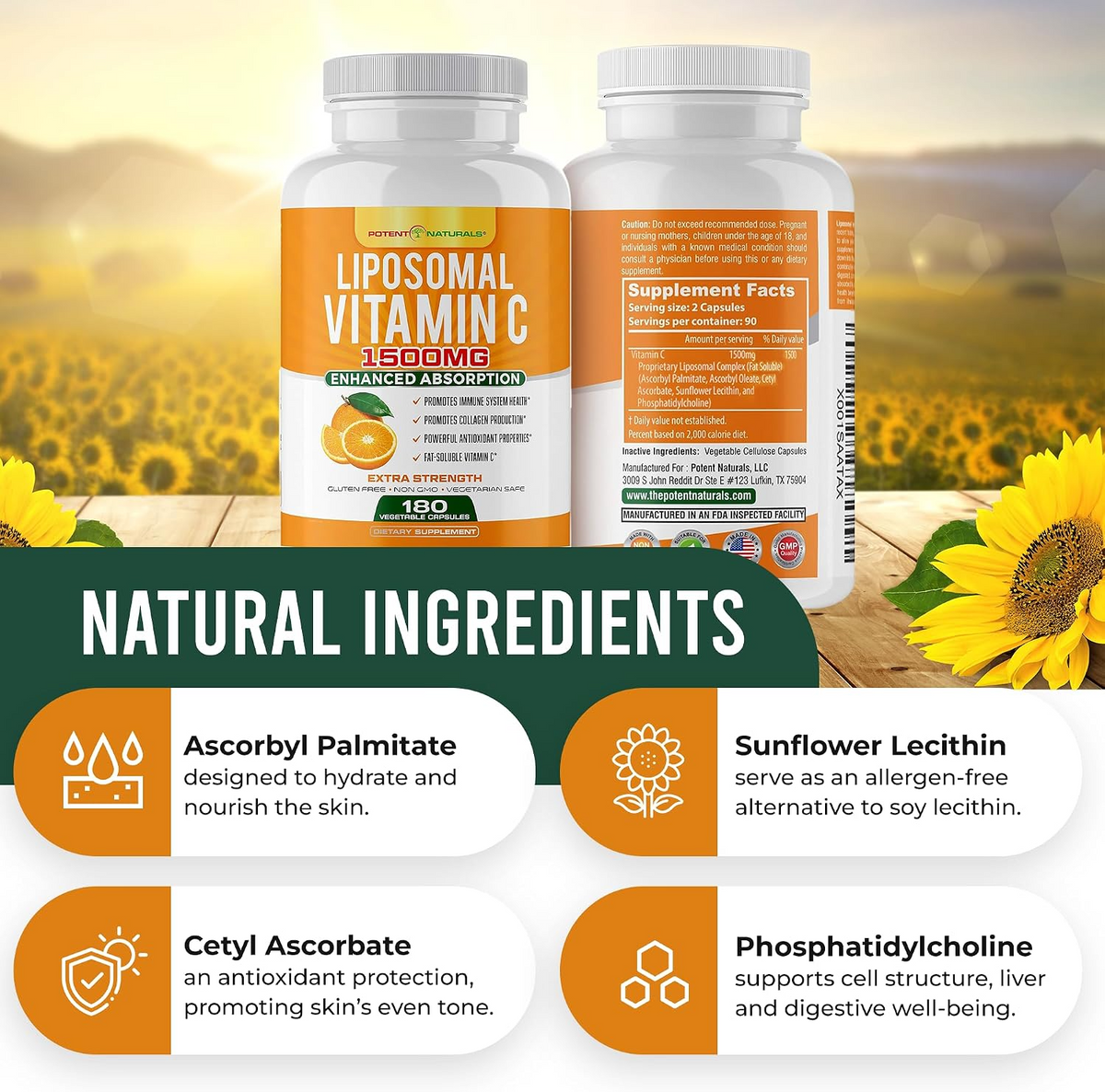 2100mg Liposomal Vitamin C Capsules Antioxidant Supplement