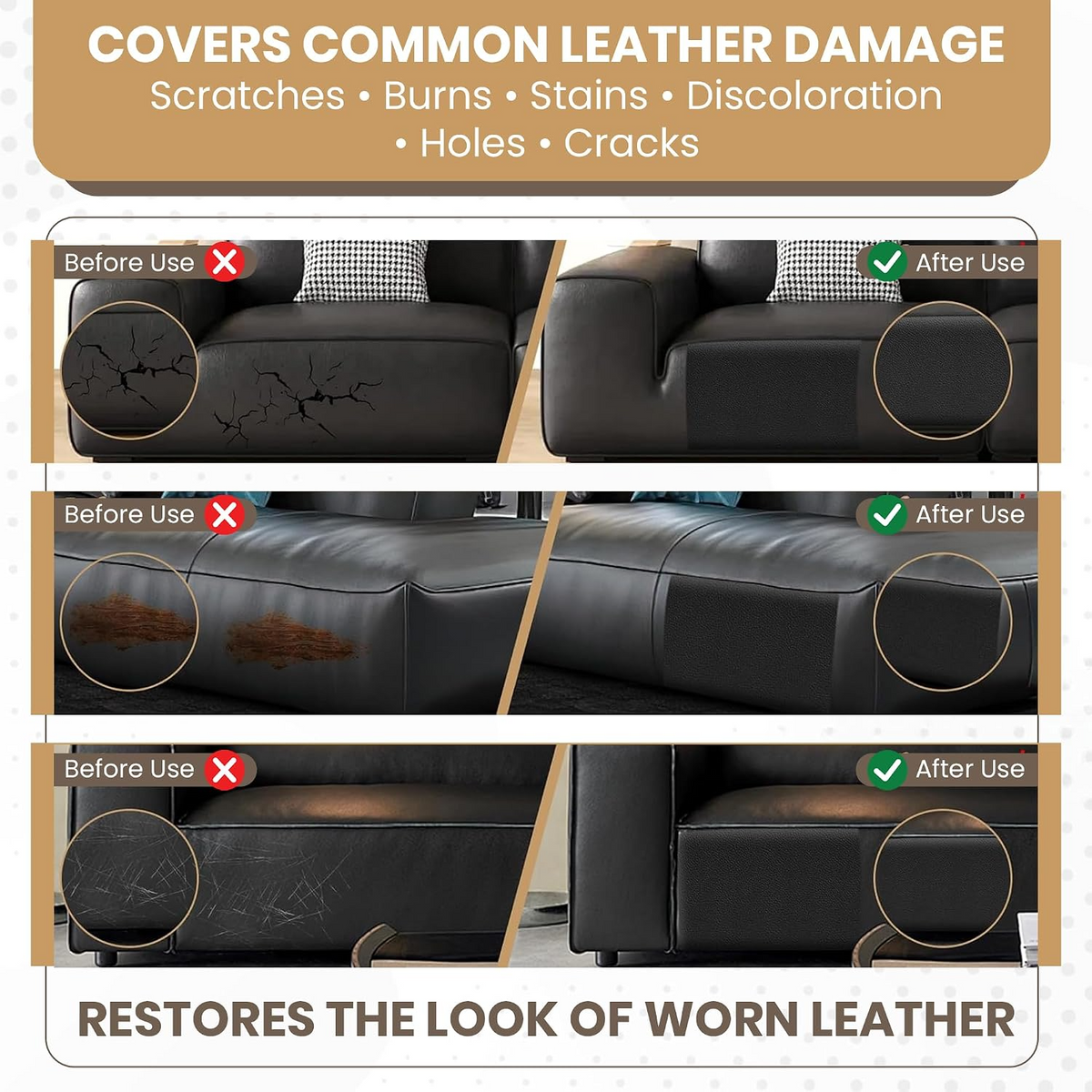 Self-Adhesive Leather Repair Patch Waterproof for Sofa & Furniture