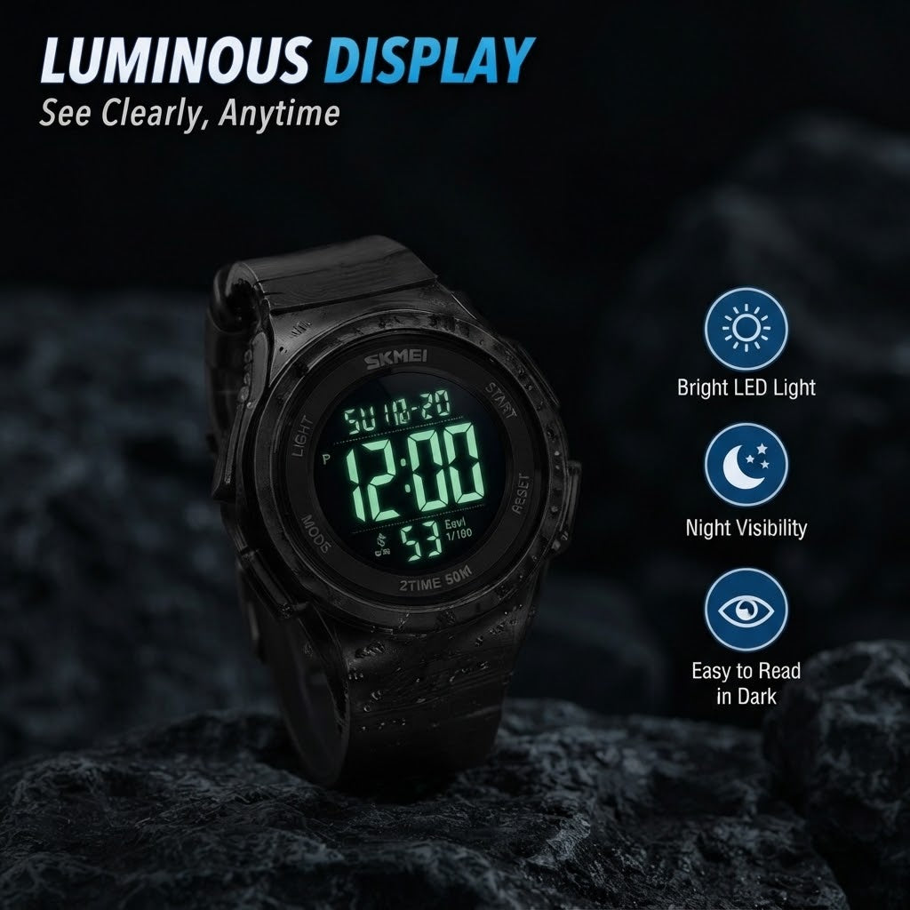 Men’s Digital Sports Watch – Waterproof Watch with Luminous Dial & Alarm