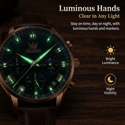 Men’s Moon Phase Watch – Roman Dial with Auto Date & Luminous Hands