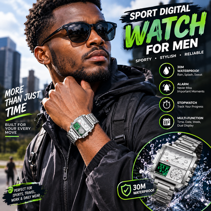 Men’s Sport Digital Watch – 30M Water-Resistant Multifunction watch with Alarm & Stopwatch
