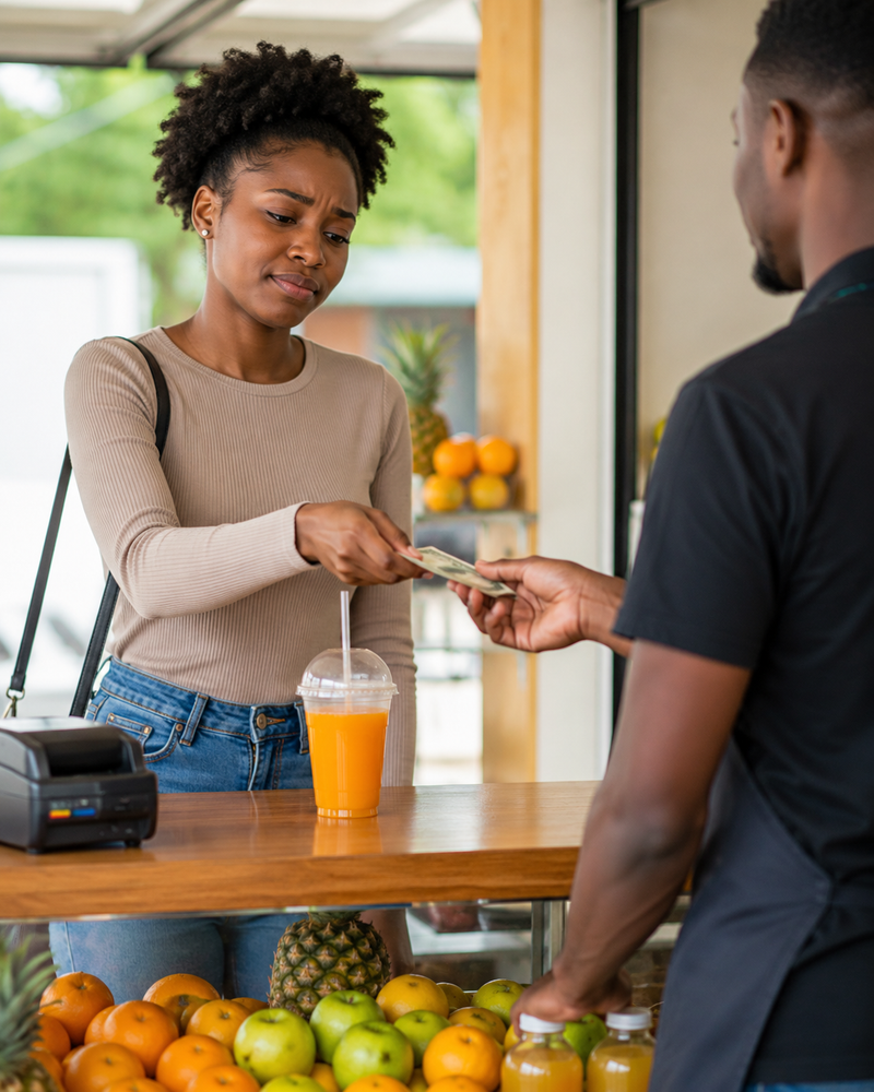 Buying juice from a shop