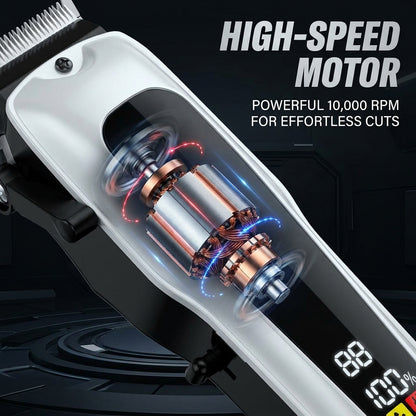 Professional 10000 RPM Cordless Hair Clipper – USB Rechargeable Digital Barber Trimmer