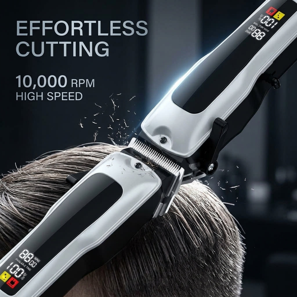 Professional 10000 RPM Cordless Hair Clipper – USB Rechargeable Digital Barber Trimmer
