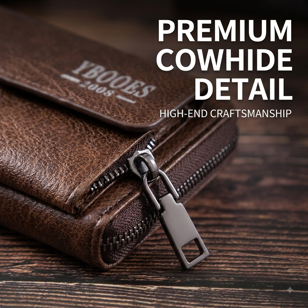 Men’s Genuine Cowhide Double-Layer Clutch Wallet – Korean Style Business Handbag