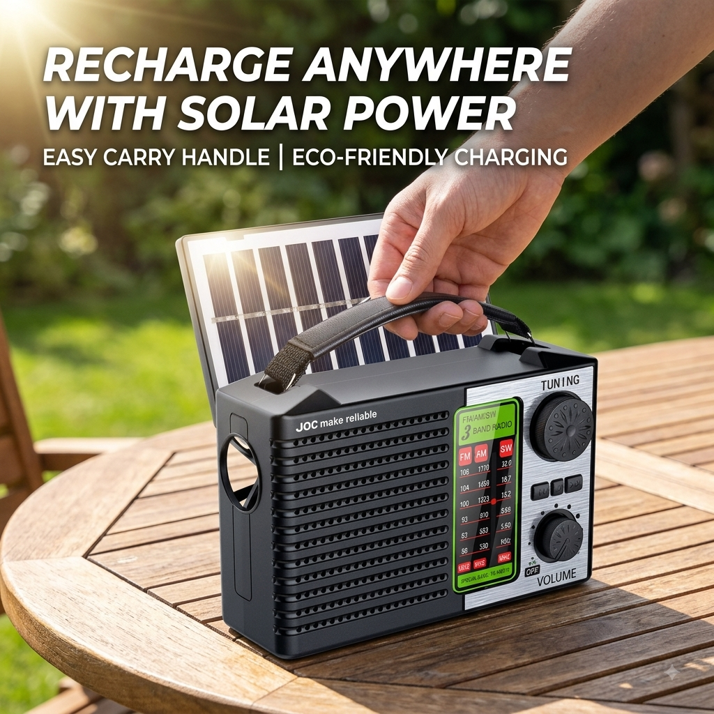 Portable Solar Bluetooth Speaker – FM/AM/SW Radio with USB, TF Card & LED Torch