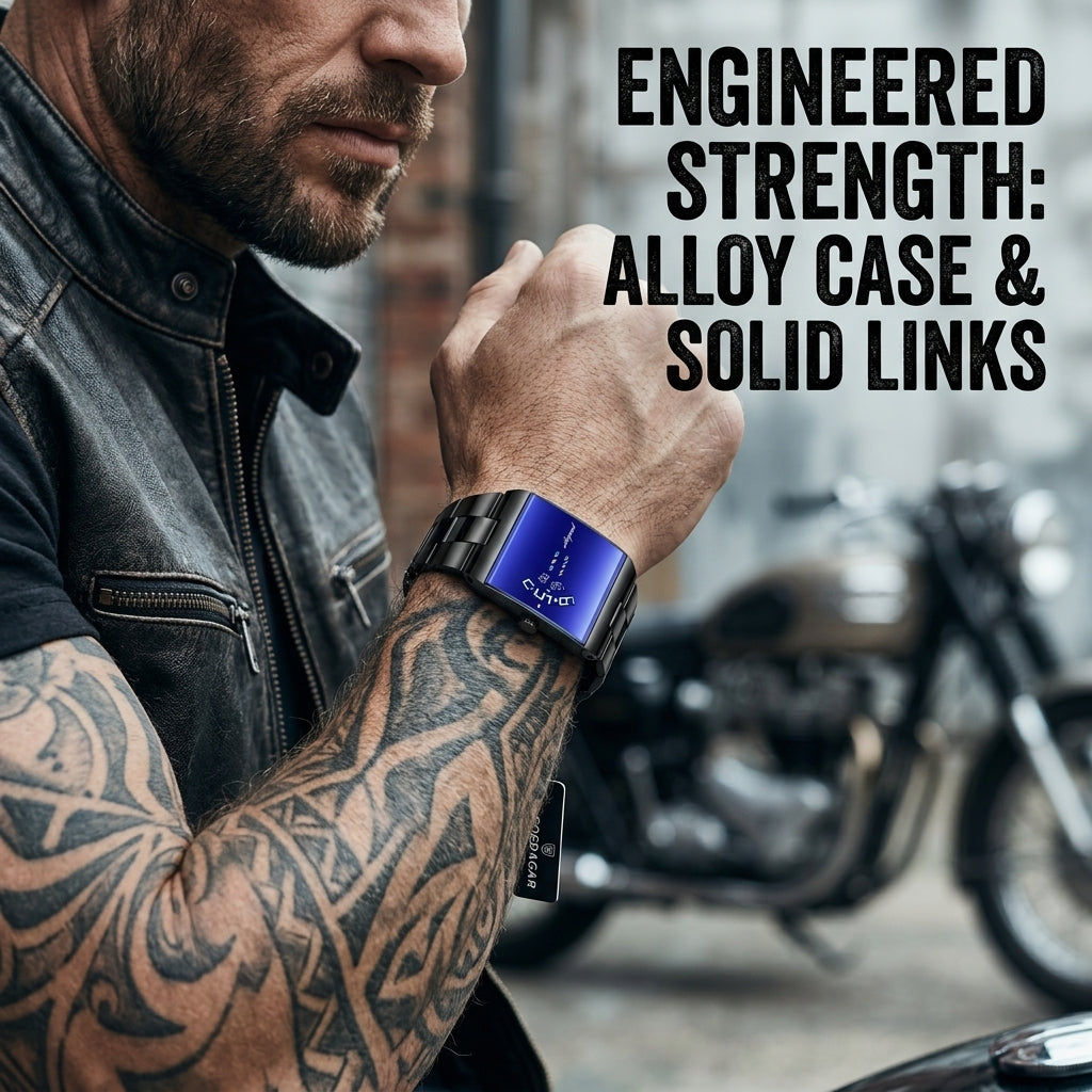 Men’s Watch – Square Stainless Steel Strap Alloy Case Waterproof Quartz Wristwatch