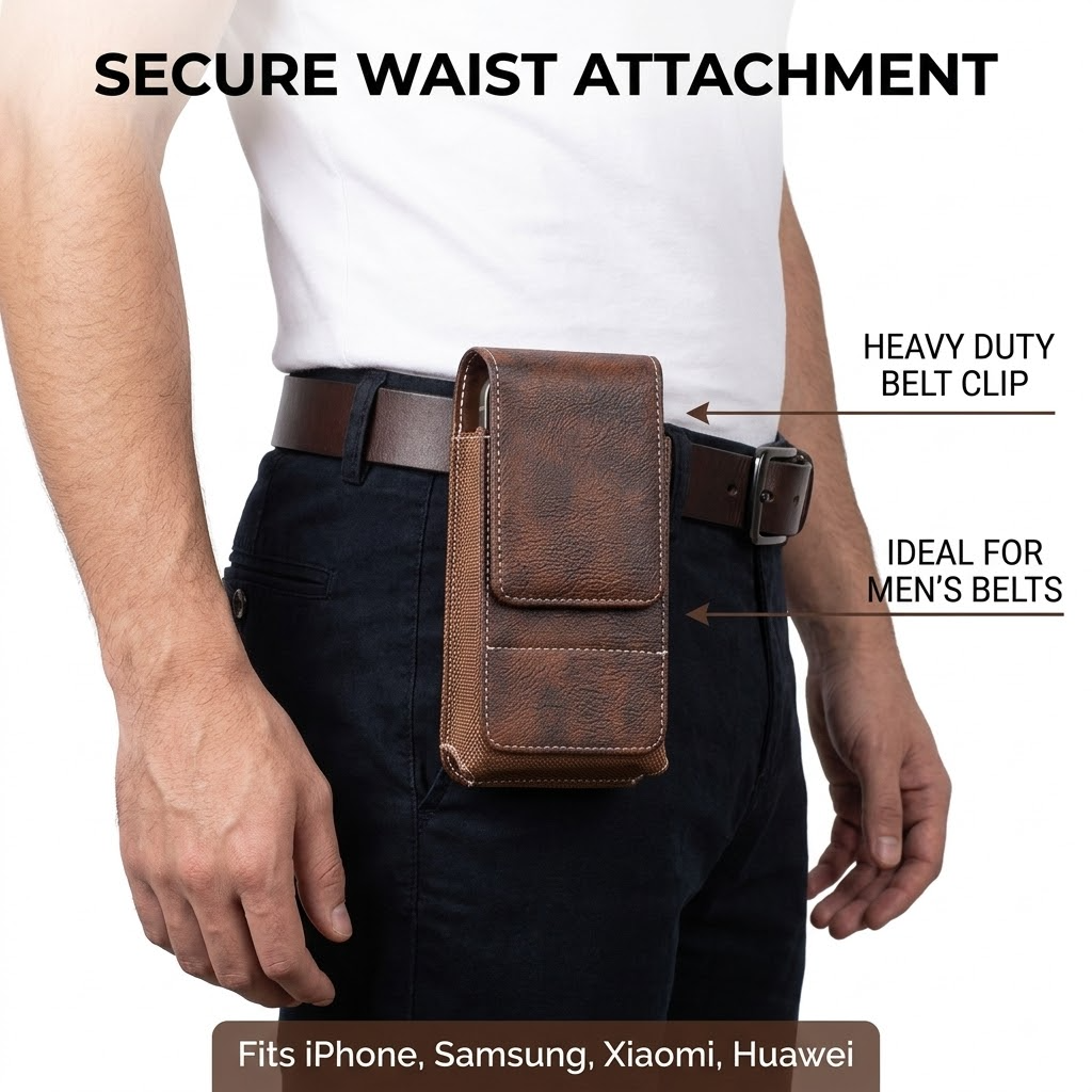 Universal Leather Phone Waist Bag – 360° Rotating Belt Clip Case