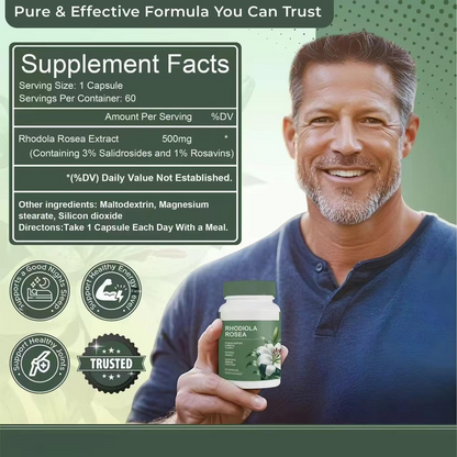 Rhodiola Rosea Capsules Adaptogenic Herbal Supplement