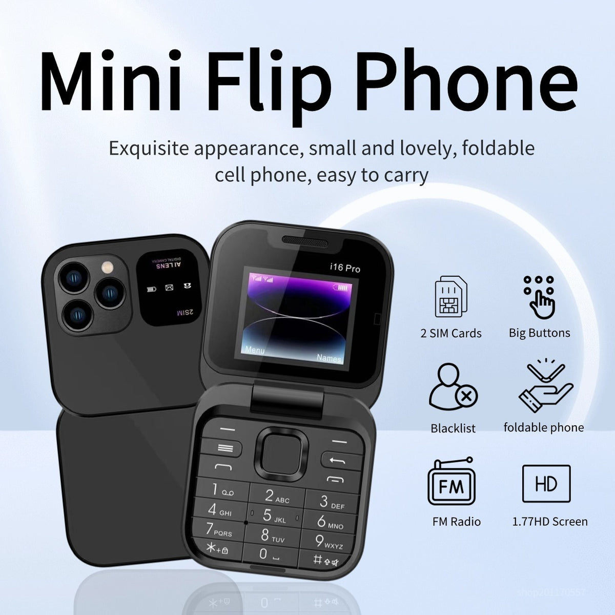 i16 Mini Flip Phone with Dual SIM