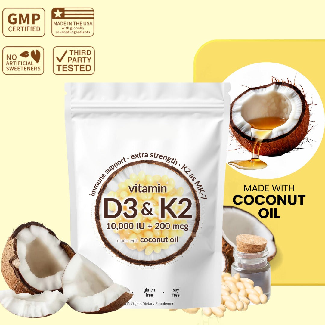 Vegan Vitamin D3 + K2 Softgel Capsules – 5000 IU Daily Support